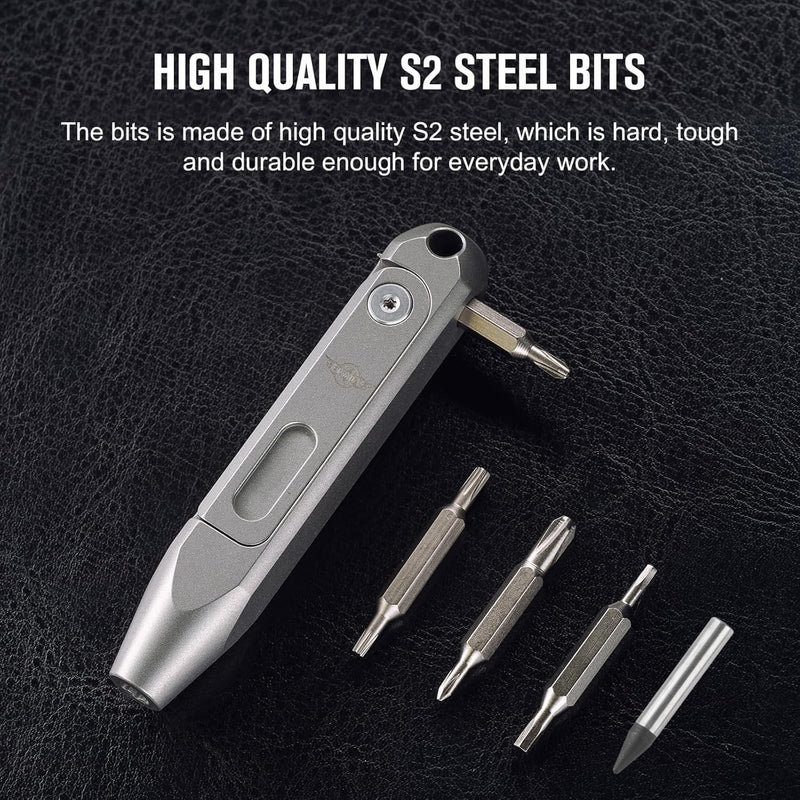 OKNIFE Otacle D1 Titanium Small EDC Multi Bit Pocket Screwdriver, 9 in 1 Mini Precision Screwdriver Set, S2 Steel Magnetic Bits for Work or Daily Use Titanium-silver