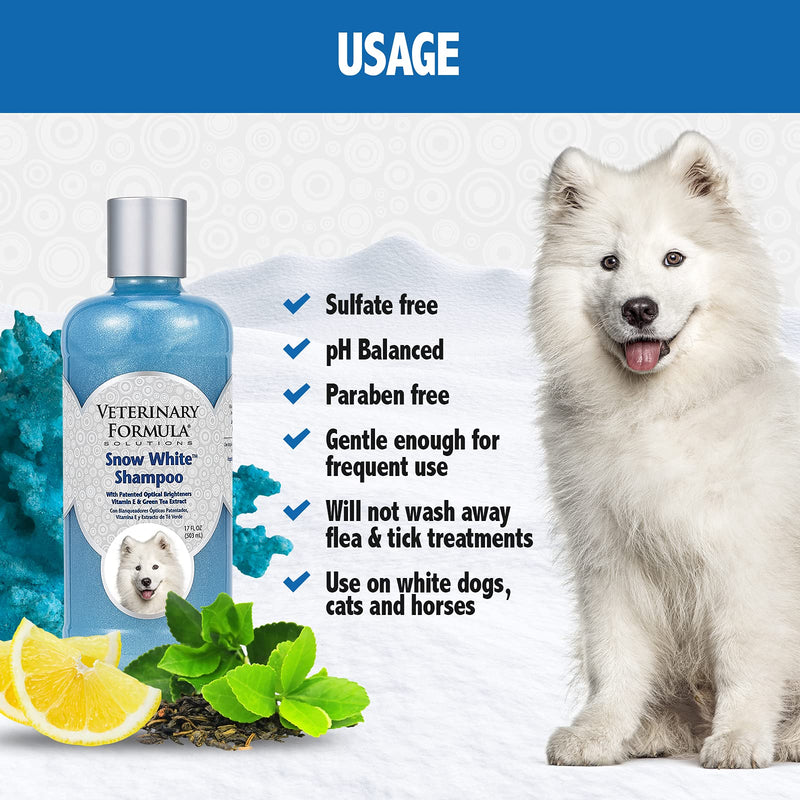 Veterinary Formula Solutions Snow White Shampoo for Dogs and Cats, 17 oz – Safely Remove Stains Without Bleach or Peroxide – Gently Cleanses, Deodorizes and Brightens White Coat – Fresh Scent - PawsPlanet Australia
