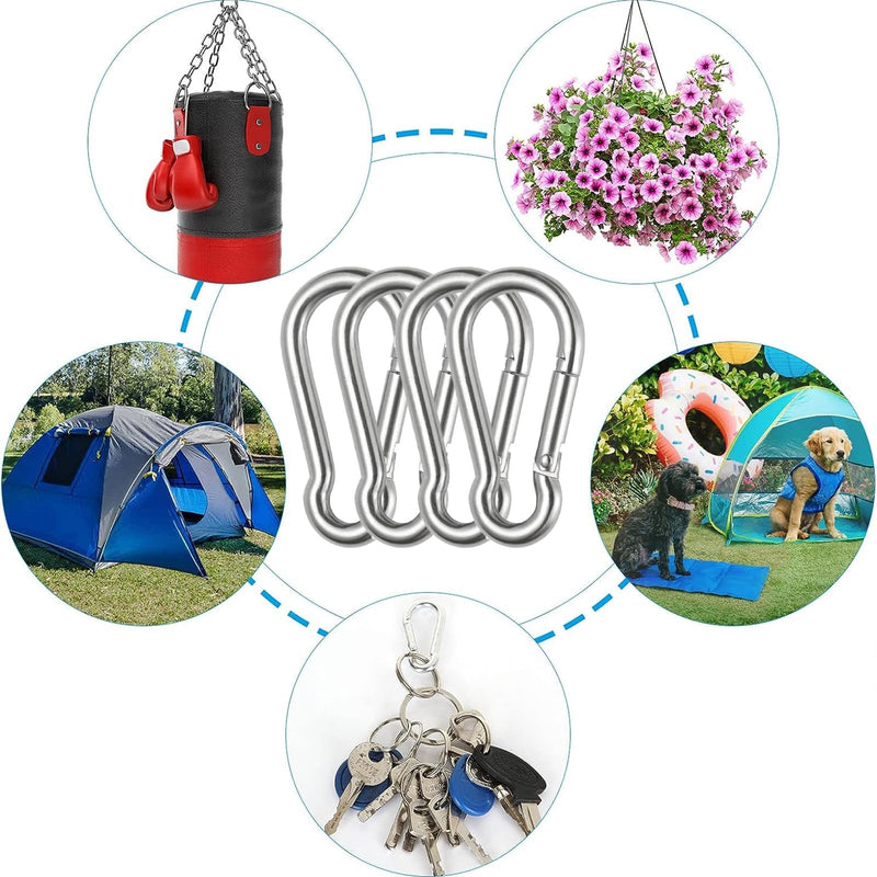 Spring Snap Hooks M5 M6 M8 M10 Carabiner Heavy Duty Carabiner Clips Galvanized Steel Quick Links Caribiniers Hammocks Hooks for Camping Hiking Outdoor Swing Pet Leash Gym M5 - 80pcs - NewNest Australia