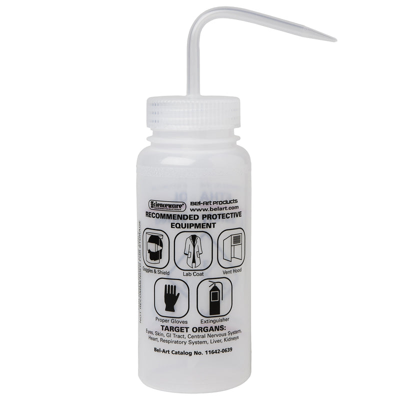 SP Bel-Art Safety-Vented / Labeled 2-Color Ethanol Wide-Mouth Wash Bottles; 500ml (16oz), Polyethylene w/Natural Polypropylene Cap (Pack of 3) (F11642-0639) Made in USA