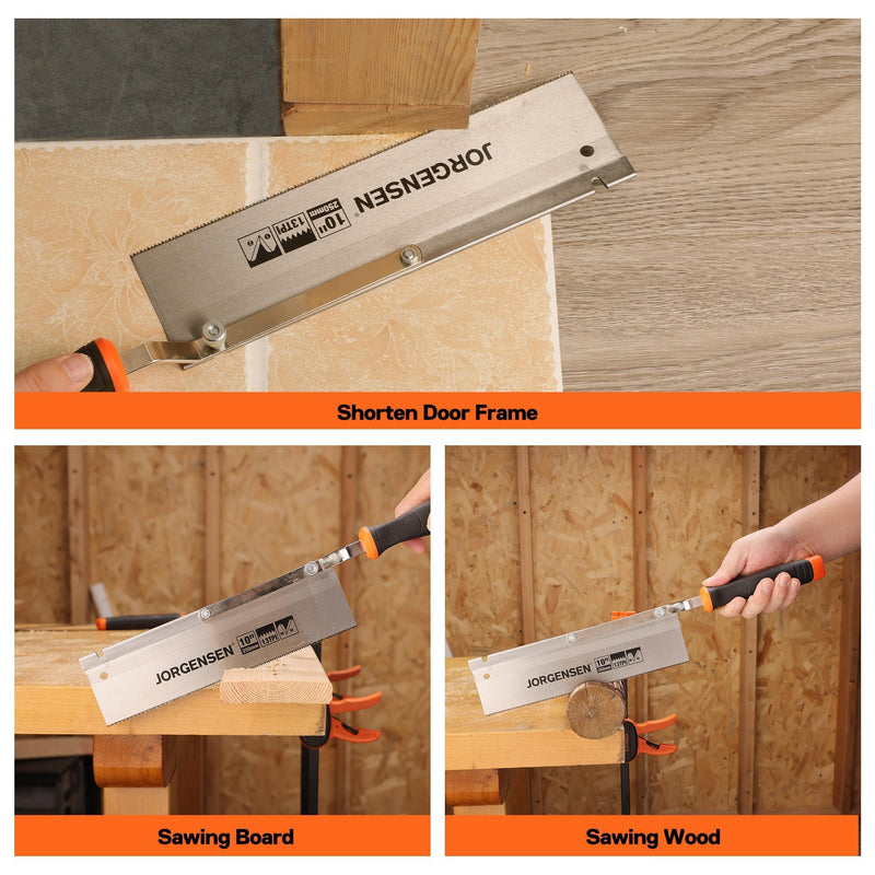 JORGENSEN 10" Dovetail Reversible Saw, Professional Cutting Jamb Saw, 13TPI Double Ground Teeth Flush Cut Saw Spring Loaded Design Cranked Soft Handle, Shorten Door Frame, Tile Installation and Prep