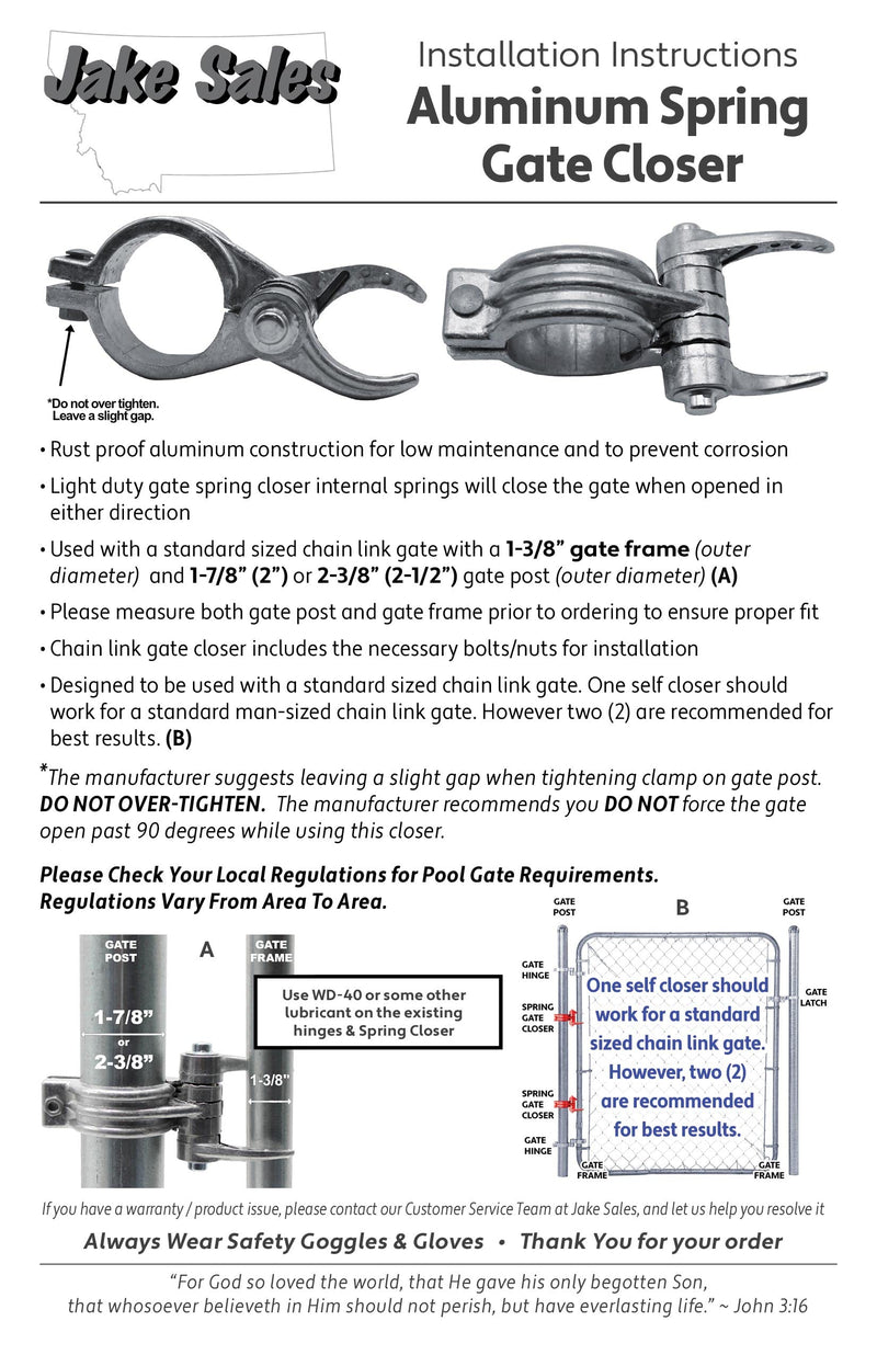 1-7/8" (2") x 1-3/8" Durable Chain Link Spring Loaded Gate Closer. 1-7/8" x 1-3/8" Each