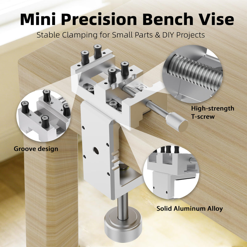 Mini Drill Press Vise & C-Clamp Desk Mount, Precision Aluminum Alloy Mini Vise with 0-1.85" Clamping Range, Universal Workbench Clamp for Woodworking, Jewelry Making, Precision Repair, DIY Gary Mini Vise+C-Clamp