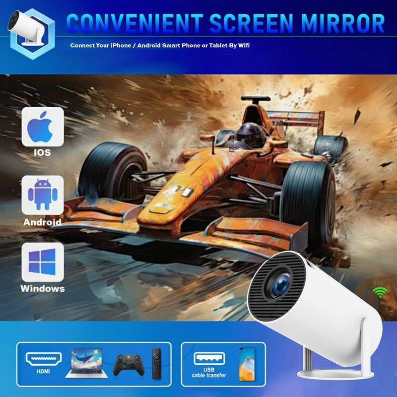 Mini Projector for Books with WiFi & Bluetooth, 4K HD, 200 ANSI, Portable Projector for Reading, Gaming, Bedroom & Outdoor Movies, Auto Keystone, 180° Rotation, Compatible with iPhone/Android/PC/HDMI
