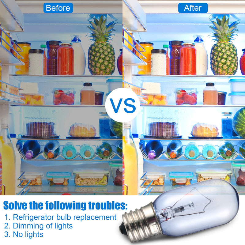 297048600 241552802 Refrigerator Light Bulb Replacement for Frigidaire Whirlpool KitchenAid Electrolx Kenmore Fridge Light Bulbs Freezer Light Bulb Replacement-T8 E17 40W (2 Pack) 2 Pack