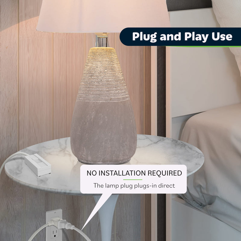 TOPGREENER Table-Top Plug in Dimmer for Table or Floor Lamps, Slide Control, Works with 360 Watt Incandescent/Halogen and 150 Watt Dimmable CFL/LED, Off at Lowest dim, 6ft Cord, TGTTDL300-W, White 1 Pack