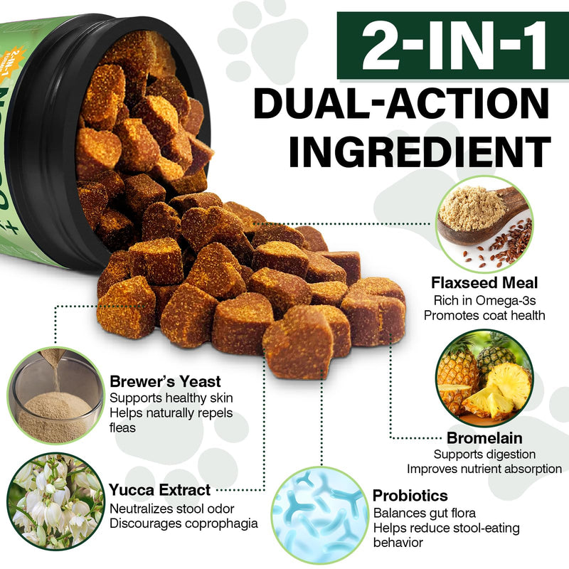 200 Chews Flea and Tick Prevention Chews-No Poo Chew for Dogs-2 in 1 Control Coprophagia & Flea Tick Supplement-Natural Soft Treats Deterrent Eat Poop with Digestive Enzymes Probiotics-Chicken Chicken