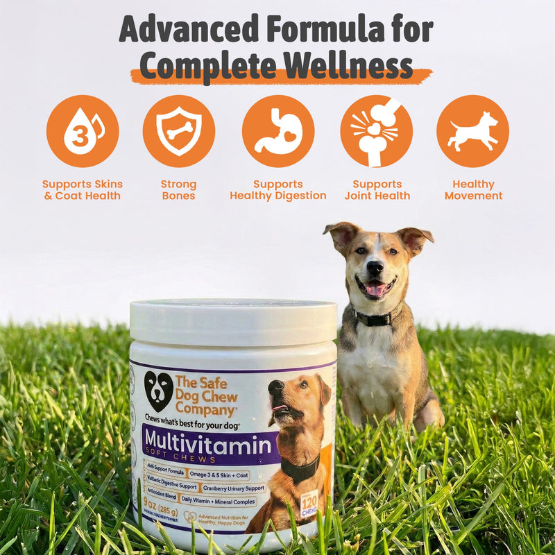 Multivitamin for Dogs –120 Chicken Flavored Soft Chews – Dog Vitamins and Supplements with Glucosamine, Chondroitin, MSM, Probiotics & Omega 3 Joint, Hip, Immune, Skin & Coat Support