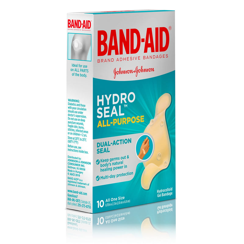 Band-Aid Brand Hydro Seal Adhesive Bandages for Wound Care and Blisters, All Purpose Waterproof Bandages for Cuts and Scrapes, 10 Count 10 Count (Pack of 1)