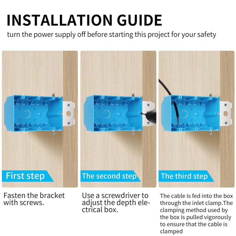 XIUTE 3 Gang Electrical Box,49 Cubic Inch Adjustable Boxes,Three Gang PVC Work Switch/Outlet Wall Electrical Box, ETL Approved，(Blue, 1-Pack) 3Gang 49Cu.In 1pack of blue