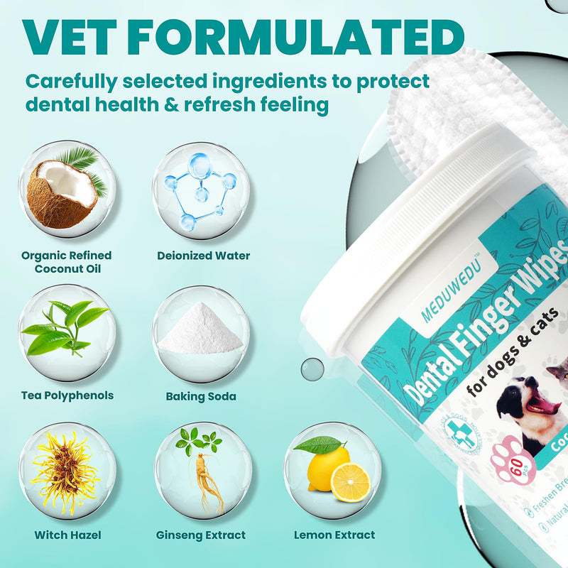 MEDUWEDU Peach Oral & Facial Care Kit – Finger Dental Wipes + Cotton Swabs for Dogs & Cats