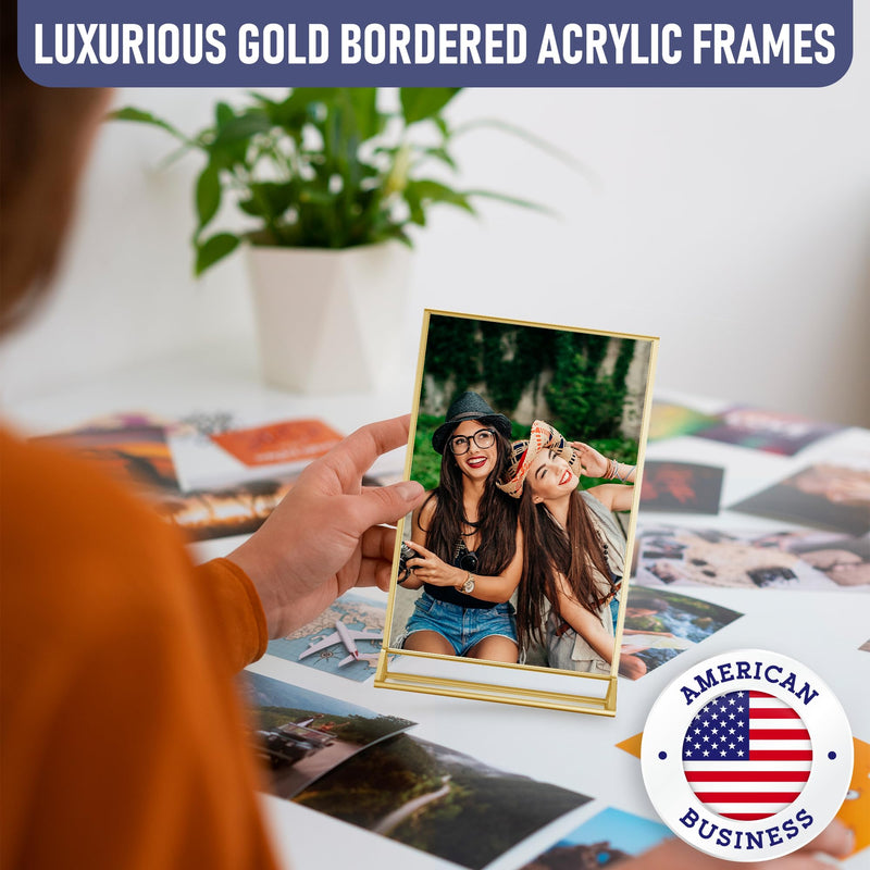 Gold Picture Frames Double-Sided, 6-Pack 5x7 Acrylic Table Number Holders, Clear Easel Stands for Signs, Gold Frames for Wedding Table Numbers, Menu Holders, and Photo Displays for Events and Décor 5x7 (6 Pack)
