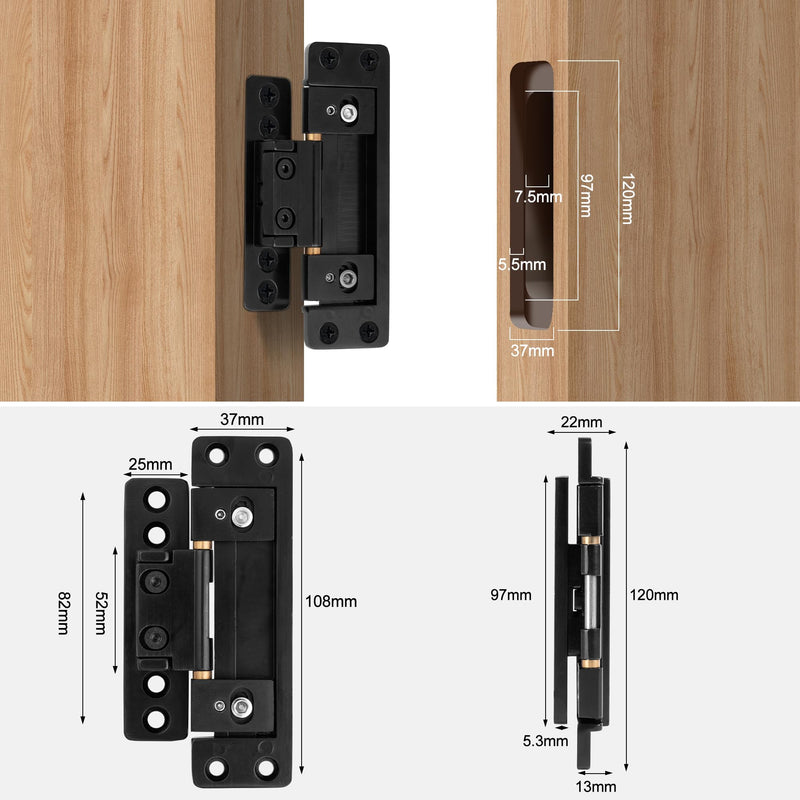Hidden Door Hinge，Ultra-Thin Hidden Hinges,Adjustable Butt Hinge,Silent Door Hinge,Heavy Duty Concealed Hinges for Secret Door，zinc Alloy,110 Open Degree，YCHE-02 YCHE-02