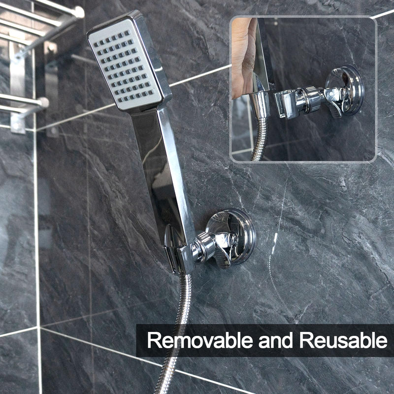 BlingKingdom 2pcs Adjustable Shower Head Holders, No Drill Shower Mounting Brackets Removable Handheld Showerhead Clips Bathroom Suction Cup Handheld Shower Head Bracket (Silver)