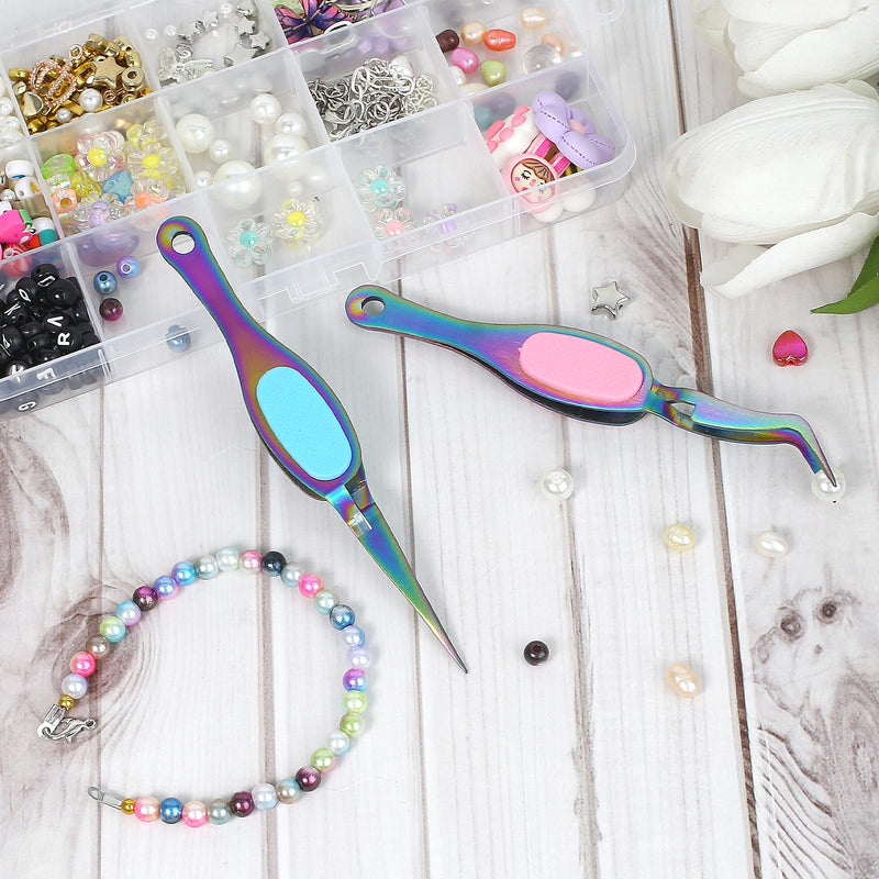 2 Pcs Craft Tweezers Precision Crafting Tweezers Reverse Tweezers Soft Grip Tweezers Crossing Lock Tweezers Fine Point Tweezers with Curved Tip and Straight Tip Colorful