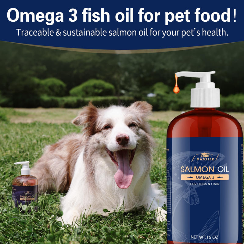 DANFISK Salmon Oil Formula with Omega 3, Fish Oil for Dogs Supplement, Skin & Coat Dog Oil, Itchy Relief, Immune Support for Joints & Heart, Food Topper, 16 oz. 16oz