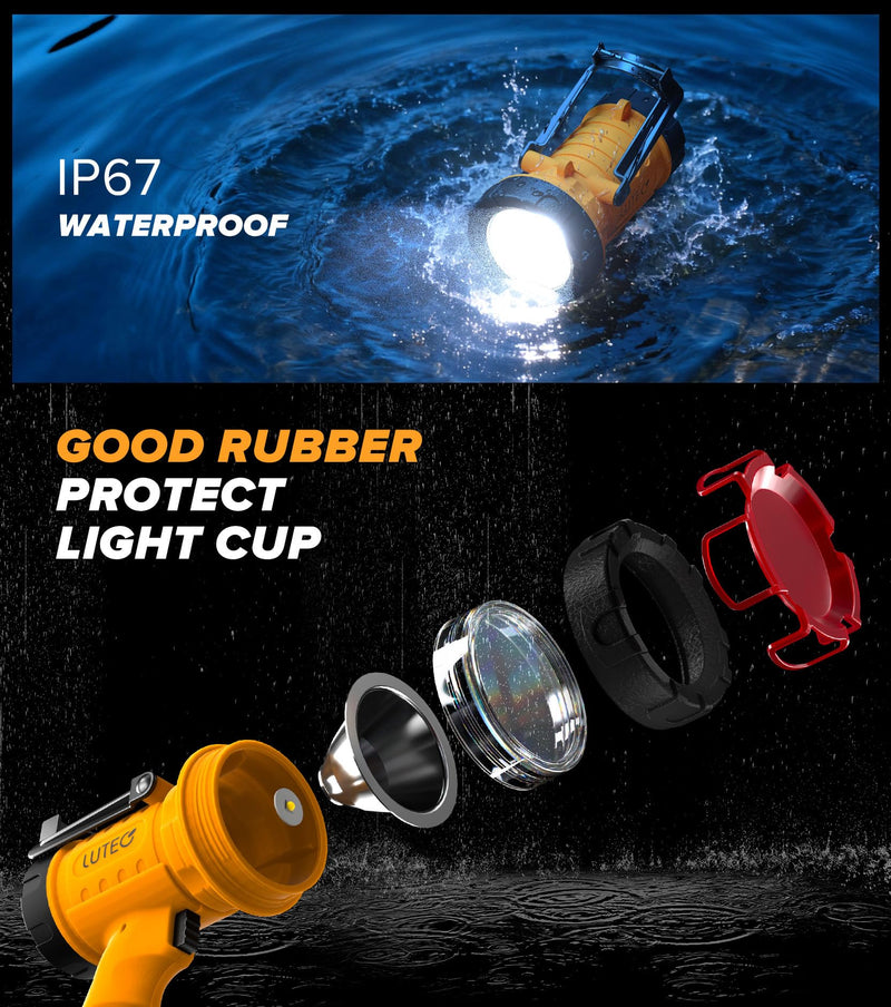 LUTEC 2 Pack Rechargeable Spotlight Flashlight 90,000 Lux Super Bright, IP67 Waterproof Rechargeable Spotlights Handheld with 4 Modes Search Light with Foldable Stand and Red Light Filter (Orange) Orange