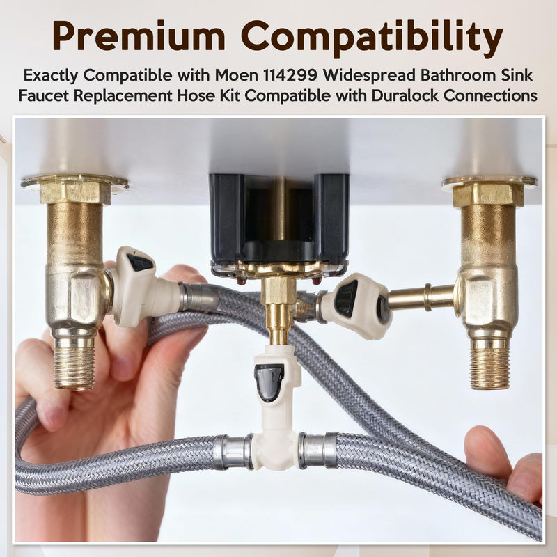 Enhon 1 Pack Replacement Hose Kit Compatible with Moen 114299 113016, Widespread Bathroom Sink Faucet Replacement Hose Kit Compatible with Duralock Connections, Easy No Tool Installation, Leakproof