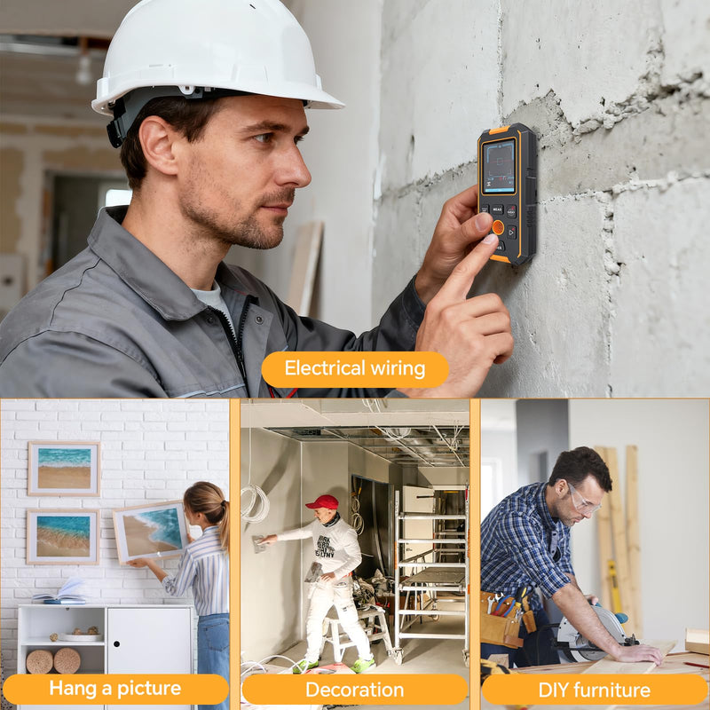 Stud Finder - 4 in 1 Stud Finder Wall Scanner with Laser Measure, Rechargeable Stud Detector Smart Sensor & Audio Alarm, HD LCD Display, Accurate Wall Detector for Metal Wood AC Live Wire