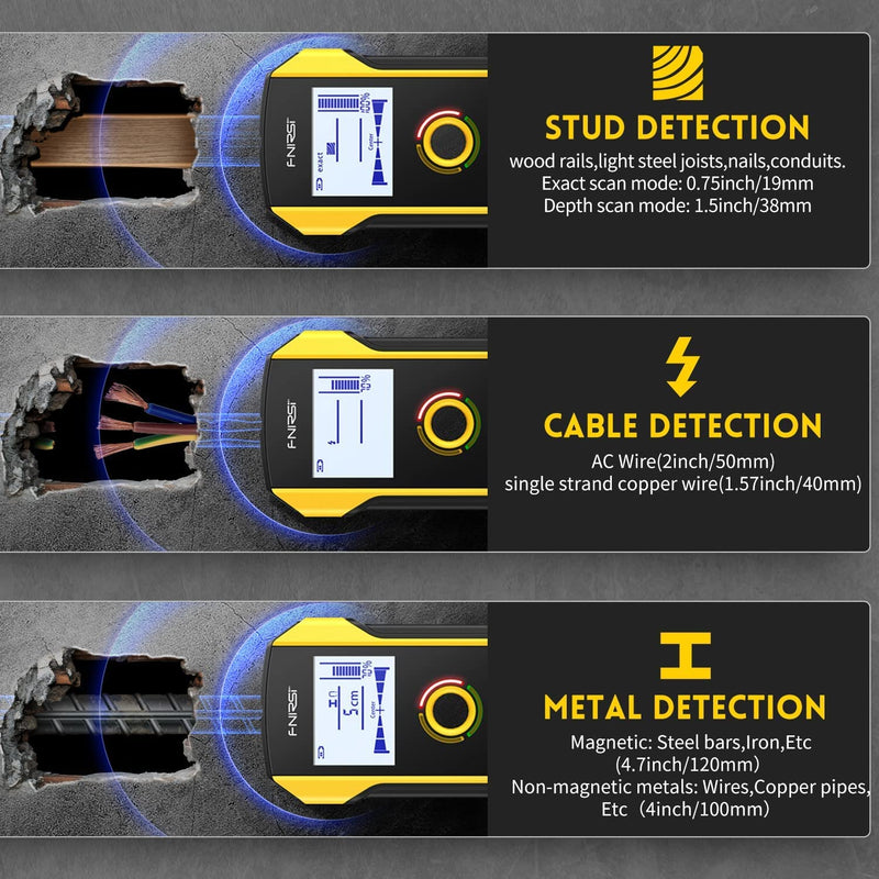Premium Wall Scanner Stud Finder, Electronic Wall Stud Detector for Wood, Metal Studs, AC Wires, Joists, Pipes, Wire and Water Pipe Stud Finder, Visible Positioning Hole for Accurate Center Detection