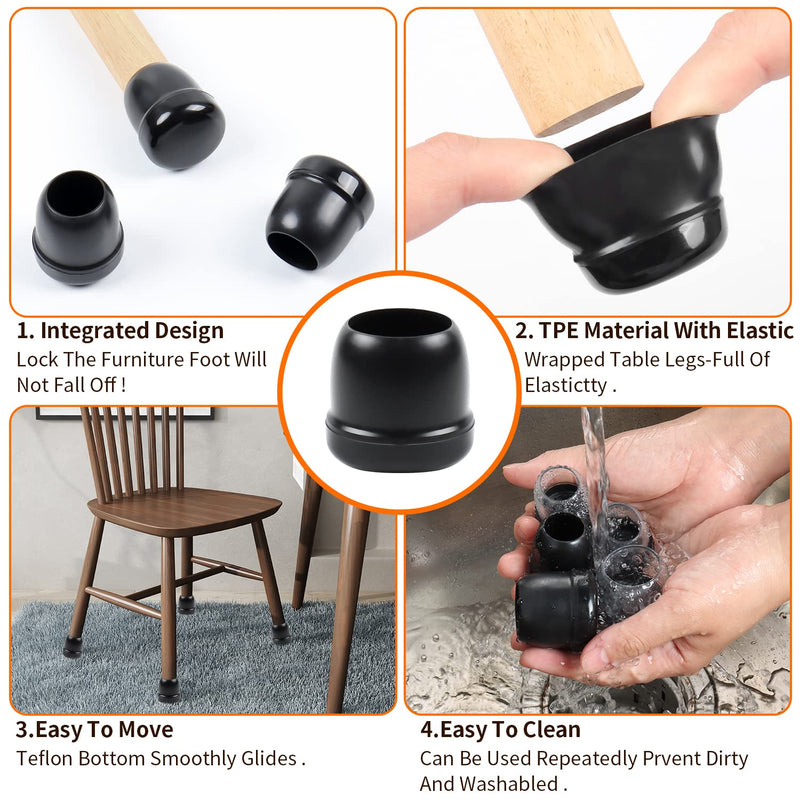 Ezprotekt Chair Leg Sliders for Carpet, 24 Pcs Round Chair Glides for Carpet, Carpet Furniture Pads Stool Leg Protectors Caps, Carpet Furniture Glides Quickly and Easily (M Fit: 7/8" to 1") M - Black