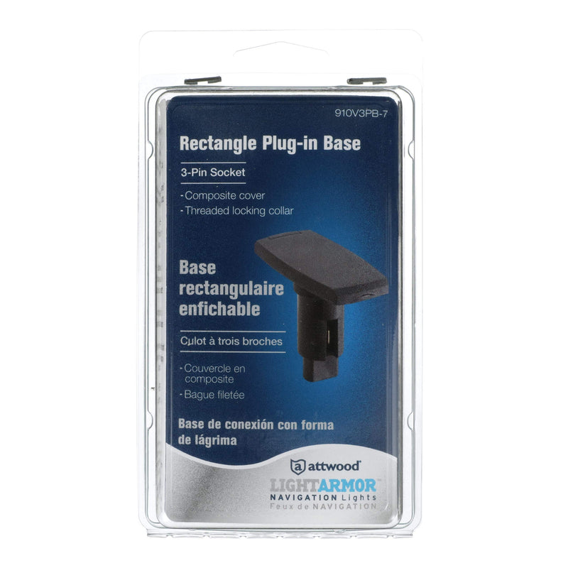 Attwood 910V3PB-7 Light Armor 3-Pin Light Rectangle Base - Black