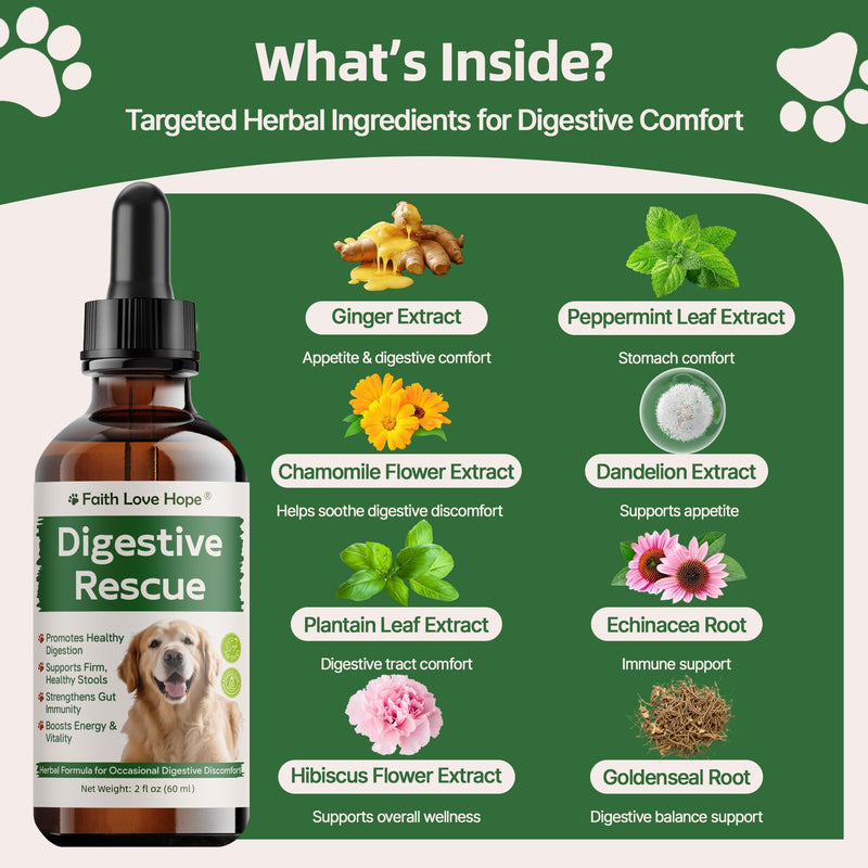 Parv0 for Dogs, Digestive Rescue for Dogs and Puppies, Vet-Informed Herbal Liquid for Occasional Diarrhea, Vomiting & Stomach Upset, Supports Appetite, Gut Health, Stool Consistency & Vitality, 2oz