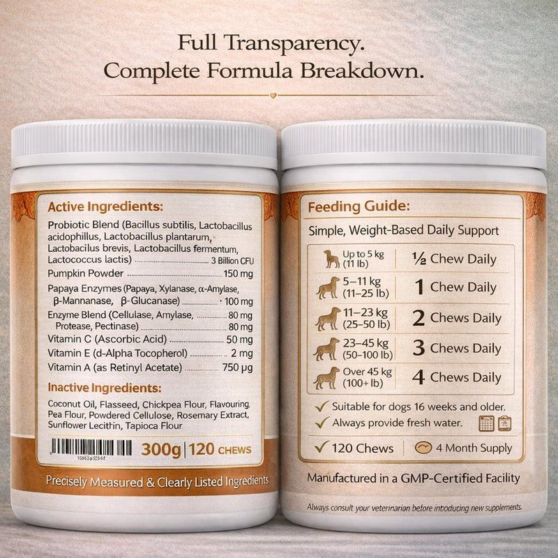 wikiRay Probiotics for Dogs – Soft Chews for Digestive Health & Immunity | 120 Chews | 3 Billion CFU, Pumpkin, Enzymes, Vitamins & Prebiotics | Made with Natural Ingredients