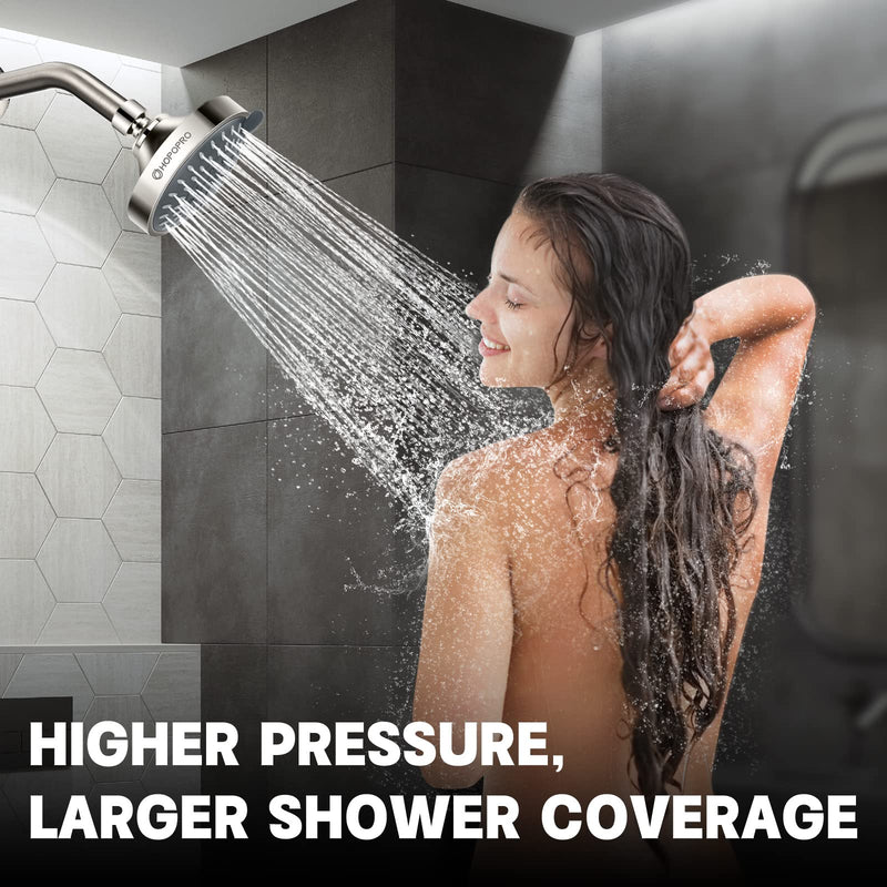HOPOPRO 5-Mode High Pressure Shower Head - The Washington Post, NBC News, Today TV Show Recommended - High Flow Fixed Showerheads (4 Inch Brushed Nickel) 4 Inch Modern