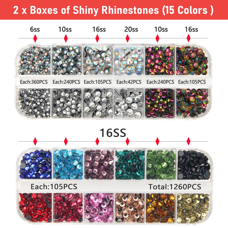 Catcan Hotfix Applicator Tool, Hotfix Rhinestones Applicator Bedazzler Kit with 2 Boxes AB Crystal Rhinestones Picker Tool, 7 Tips/Tweezers/Pencil/Brush DIY for Crafts red