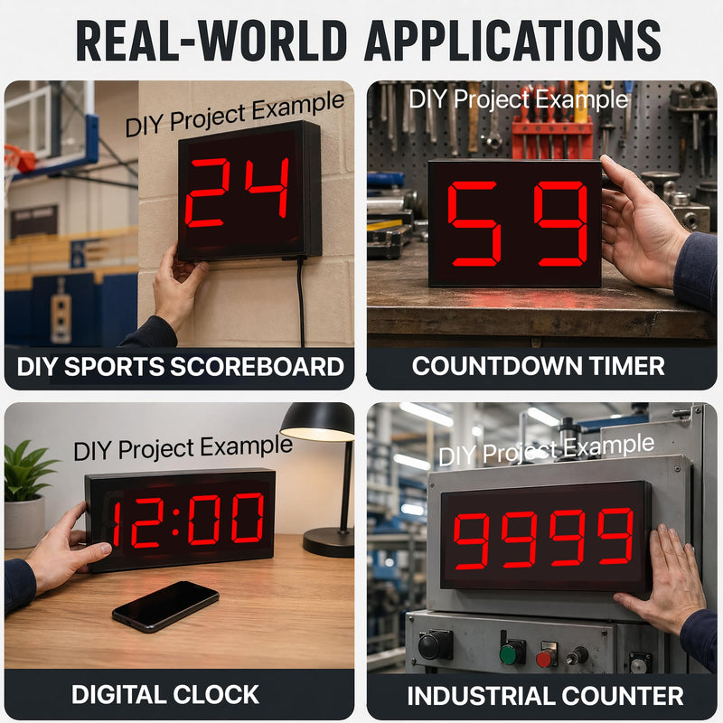 Lonely Binary 2-Pack 4" 7-Segment LED Display 74HC595 for Arduino & ESP32 | 100mm chainable digits; 12V segments, 5V/3.3V logic, 3-pin; Pico, STM32, ESP8266; scoreboard, clock, timer; tutorials