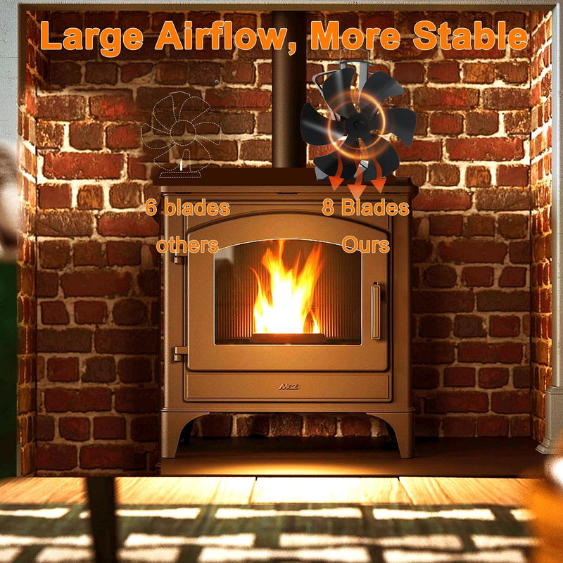 Tomersun Wood Stove Fan Fireplace Fan Heat Powered Stove Fan for Wood Burning/Pellet/Fireplace, with Thermometer Large