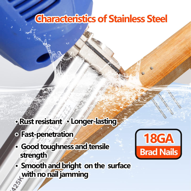 18 Gauge Stainless Steel 304 Brad Nails 900-Pack (3/4", 1-1/4", 2", 300 Pcs of Each Size), Assorted Size Project Pack, for Pneumatic, Electric Brad Nailers assembly 900