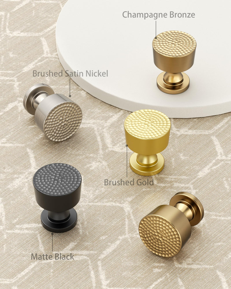 9BUILD 10 Pack Champagne Bronze Cabinet Knobs 1.2 Inch Modern Kitchen Hardware for Cabinets Knob Champagne Round Dresser Knob Hammered Drawer Knobs Single Hole Knobs