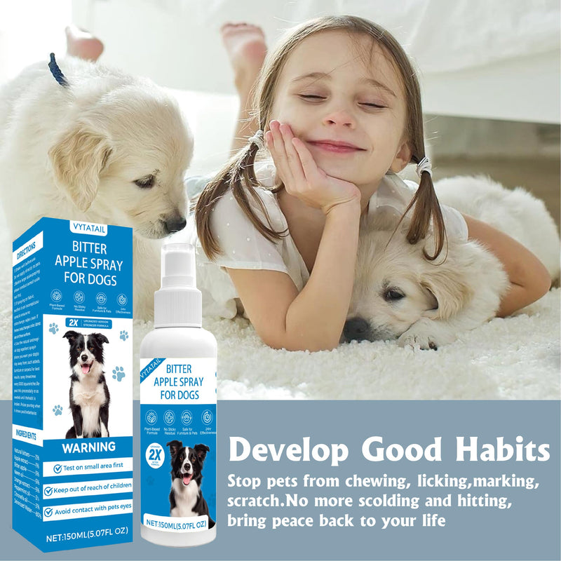 Natural Bitter Apple Spray for Dogs–Upgraded Double Bitter Extract, Alcohol-Free. Stops Chewing on Furniture, Shoes & More. Pet-Safe for Indoor/Outdoor use. 150ml