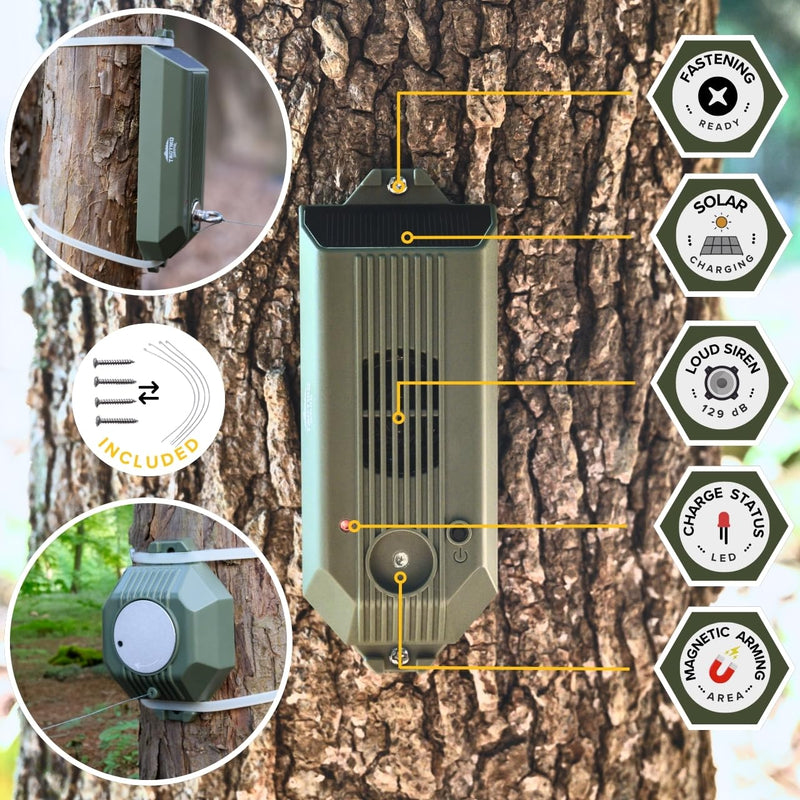 Tactiko Wire Trip Perimeter Alarm 2.0, 129 dB Rechargeable Perimeter – 80ft Kevlar Tripwire, Solar/USB, Weatherproof, Bear Deterrent for Camping, Property, Home Security (2 Pack) 2 Pack