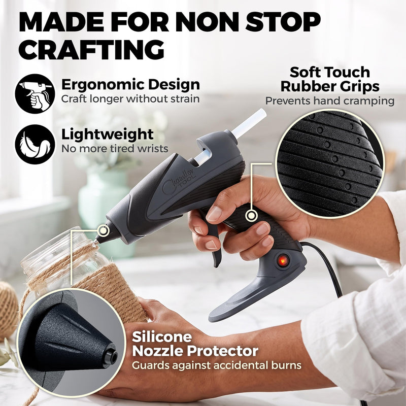 Chandler Tool Full Size Hot Glue Gun And Sticks Set (Grey) Grey