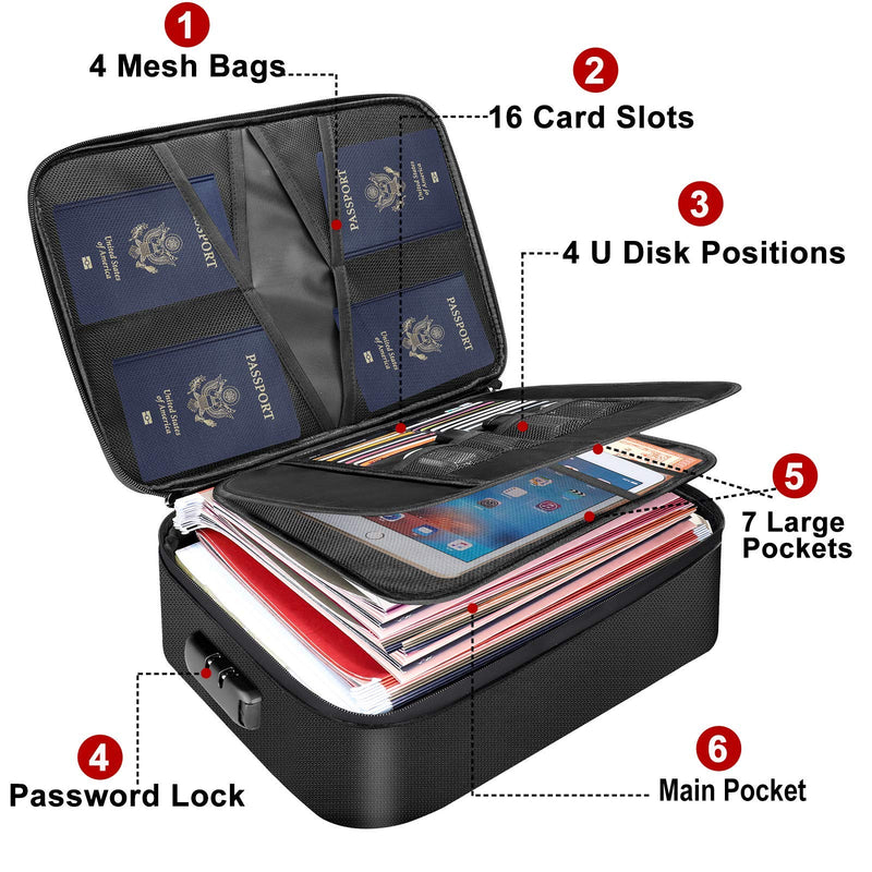DocSafe Document Bag with Lock,Fireproof 3-Layer File Storage Case with Water-Resistant Zipper,Document Safe Portable Travel Home Organizer Bag for Laptop,Files,Certificates,Gifts for Him,Black 14.2"x10.6"x4" Black