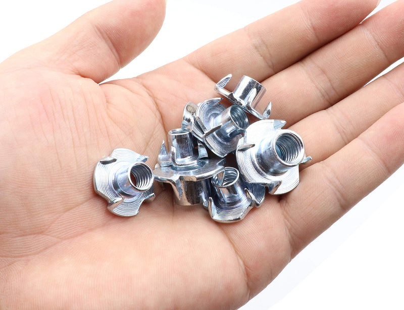LBY 75pcs T-Nuts, (1/4",5/16",3/8") T-Nuts Four Claws Nut Assortment Kit, Carbon Steel, Galvanized, Silver