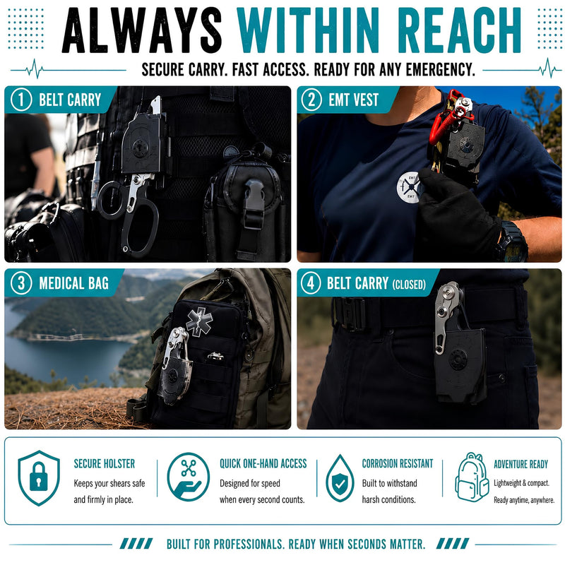 Heavy Duty 6 in 1 Multifunctional EMT Trauma Shears Foldable with Strap Cutter | Stainless Steel Emergency Response Medical Scissors | Tactical Survival Shears with Holster