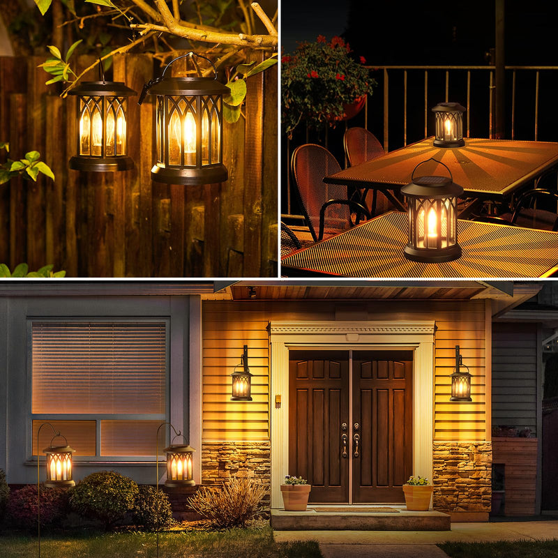 WdtPro Solar Lanterns Outdoor Waterproof, Upgraded Bright Hanging Solar Lights for Outside,Solar Powered Lanterns Lighting LED for Garden Patio Yard Decorative 2 Pack (Warm Light) Classic Black