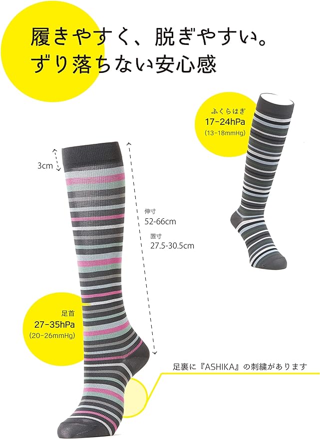 ASHIKA 530520-PM Stockings General Medical Equipment Elastic Stockings (M, Charcoal Pink) Lower Leg Varicose Veins - NewNest Australia