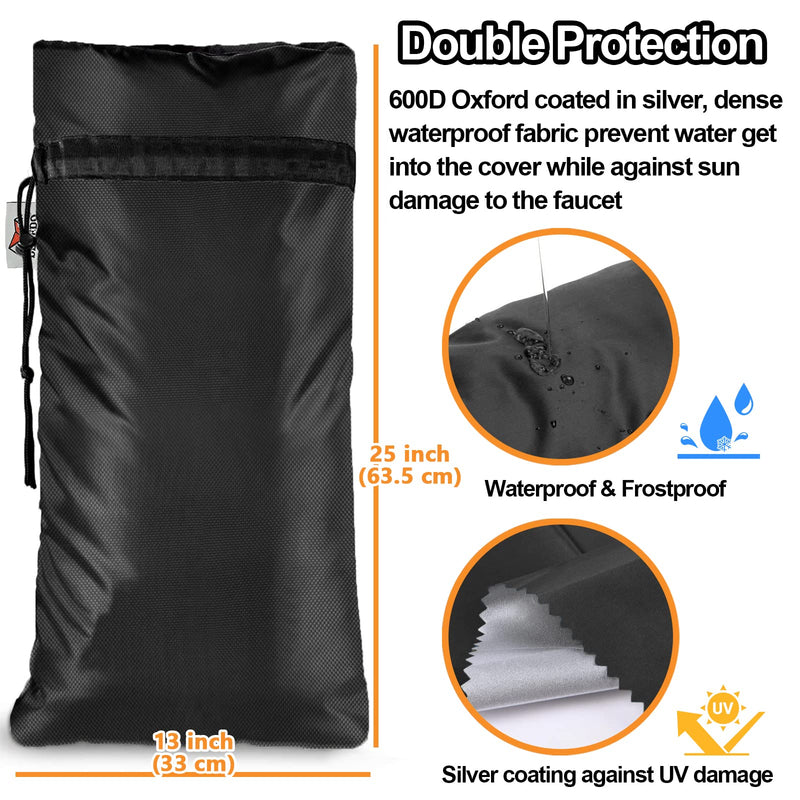 XXL Outdoor Faucet Covers for Winter, 3M Thinsulate Sprinkler Freeze Protector, 25”H x 13”W for Garden Lawn Faucets and Yard Hydrant, Waterproof Insulated Spigot Cover, Reusable Faucet Sock 13"Wx25"H Black