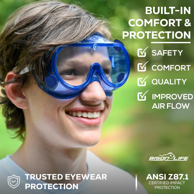 BISON LIFE Kids Safety Glasses, Bulk Kids Protective Glasses ANSI Z87.1 Safety Glasses for Kids, Science Safety Goggles Pack 6