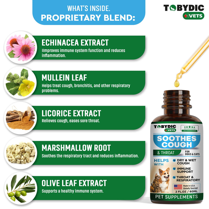 Natural Dog Cough Medicine & Antibiotic for Cats Respiratory Infection - Sneezing Relief & Kennel Cough Treatment - Trachea Collapse & Pet Asthma Support - Made in USA