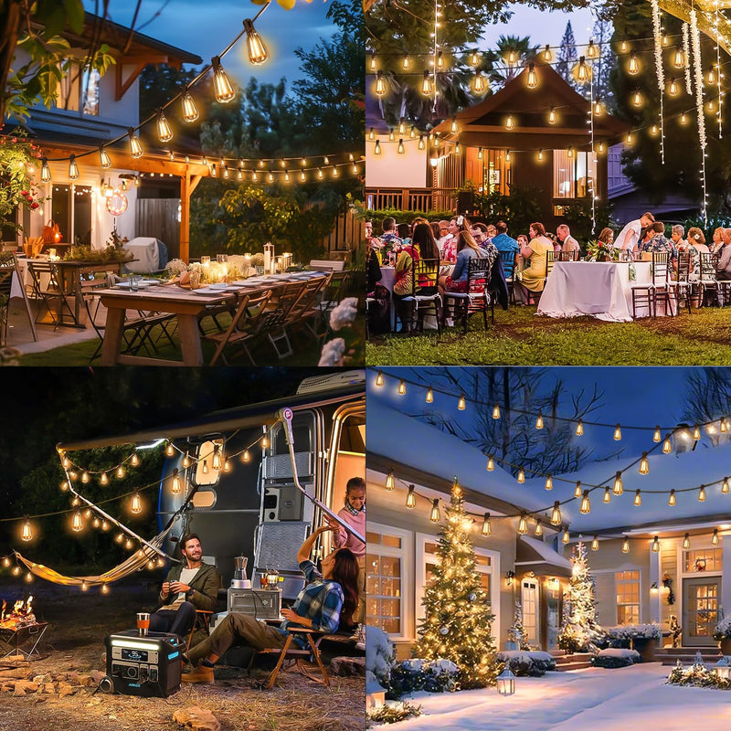 100FT Solar String Lights Outdoor Waterproof with Remote & Timer, LED Shatterproof ST38 Bulbs, USB & Solar Powered Patio Lights for Backyard, Porch, Garden, Wedding, Christmas Decor 100FT