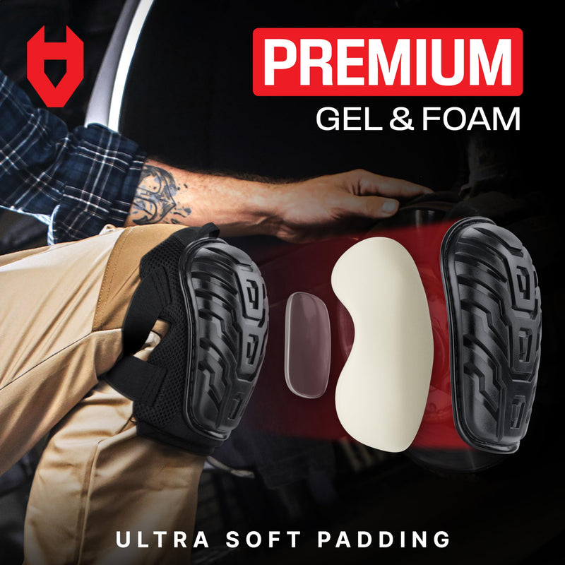 NoCry Professional Gel Knee Pads for Work with Soft Foam and Gel Cushion — Heavy Duty Cap, Reinforced Adjustable Straps, Military-Grade Rivets and Built-in Hang Loops — Perfect for Construction Large / X-Large (from 176 lbs) Original