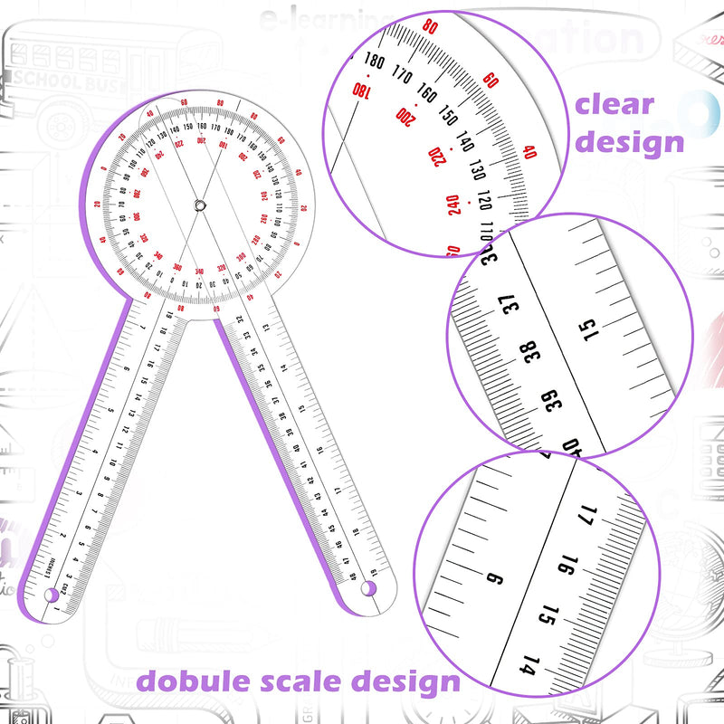 Frienda 12 Inch Goniometer Transparent Orthopedic Angle Ruler Plastic Goniometer 360 Degree for Body Measuring Tape Protractor Ruler(6 Pieces) 6