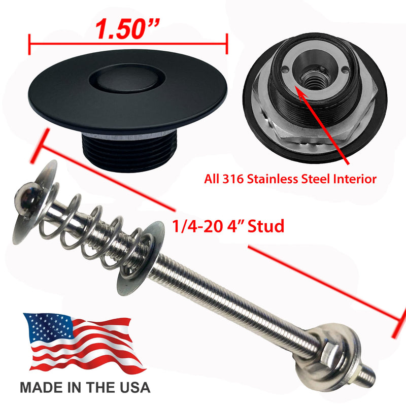 1.5" Round Black Pro Series Quick Release Latch, 4" Stud, Made in USA, Powder Coated, 400 Lbs Strength Black-1.5"