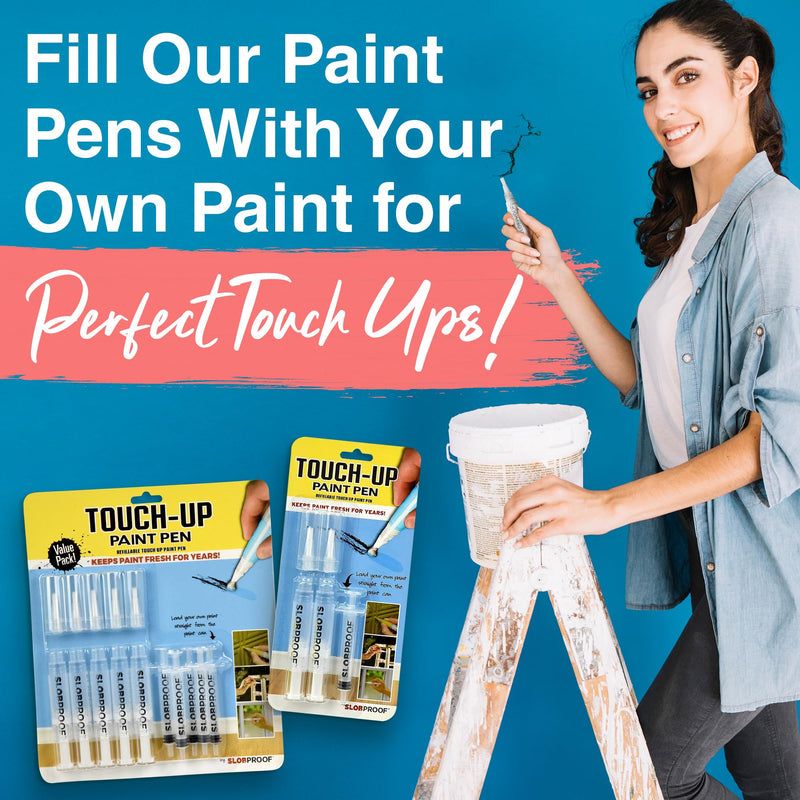 Slobproof Touch-Up Paint Pen - Refillable Paint Brush Pens - Touch-Up Paint Pens for Walls, Window, Wood - Fillable Paint Pens w/ Any Paint Types (Fill with Own Paint for a Precise Match), 2-in-1 Pack 2 Count (Pack of 1)